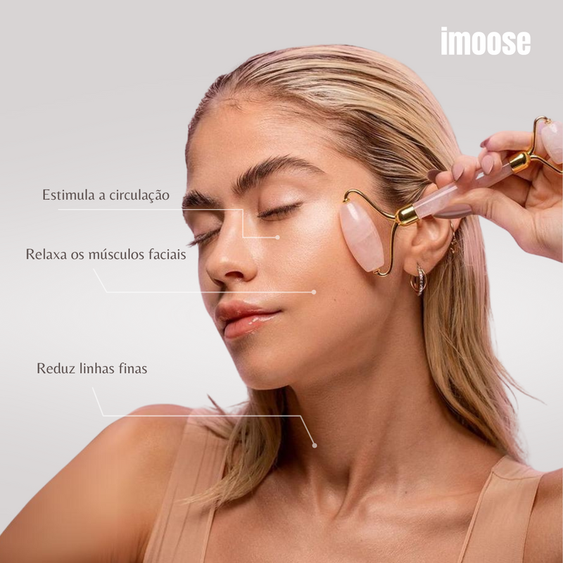 Kit Rolo de Quartzo e Gua Sha Massageadores Faciais